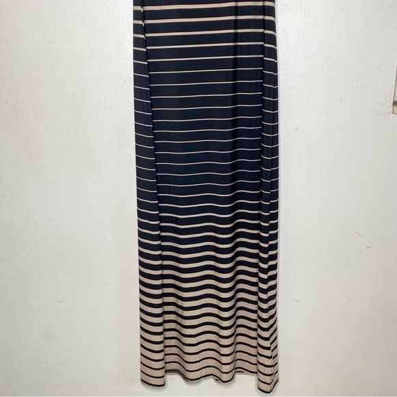 Connected Apparel Sleeveless Tank Maxi Dress Black Tan Striped Size 10 - Picture 5 of 8